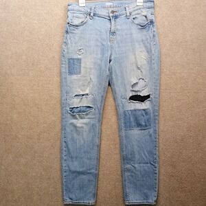 OLD NAVY Women's Boyfriend Distressed Patches Jeans SIZE 8 Light Blue Wash Denim